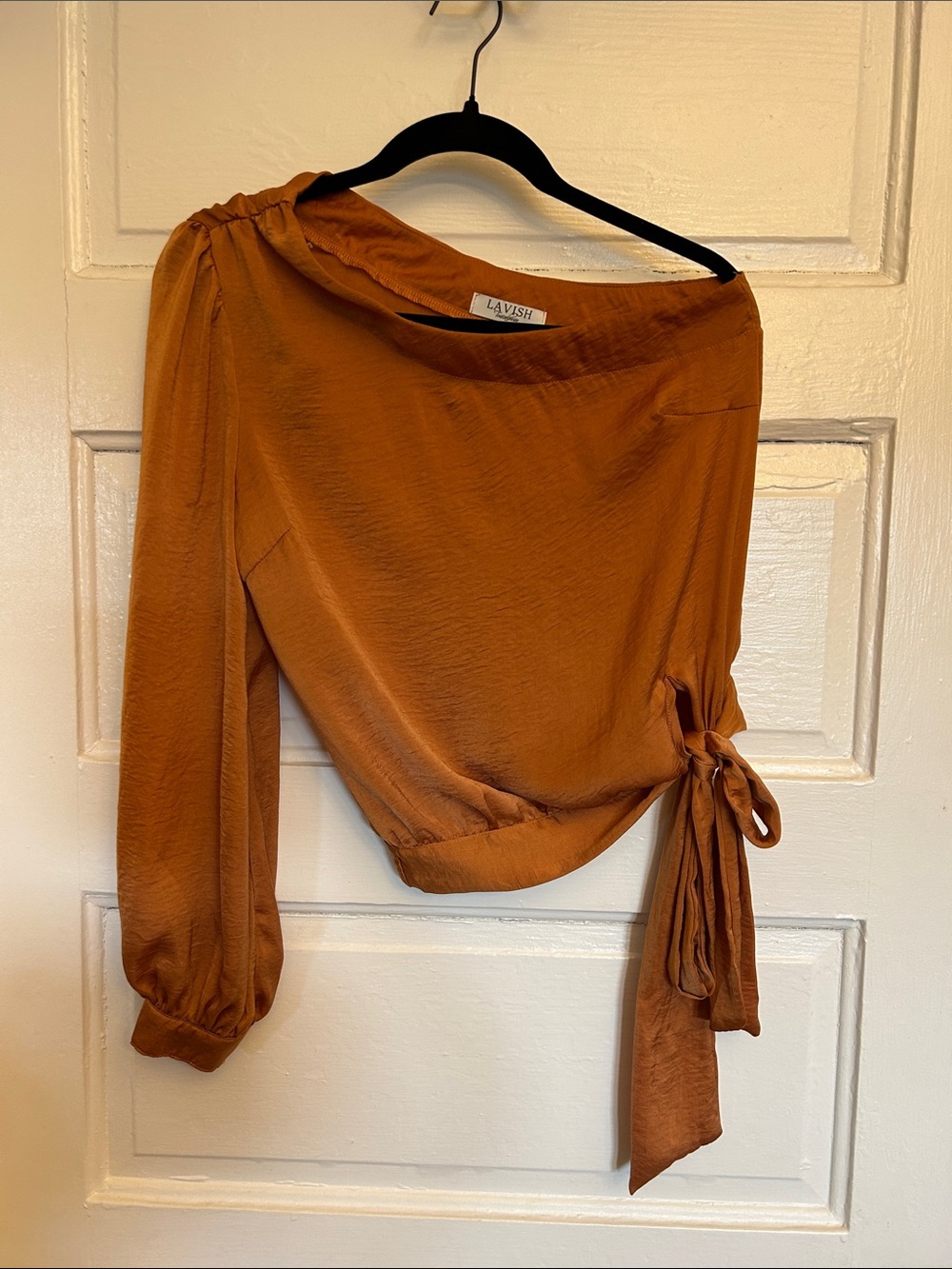 Lavish Rust One-Shoulder Tie-Side Blouse